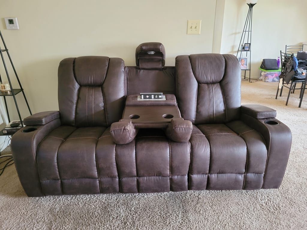 Jamestown espresso Reclining Sofa Light And Plug In