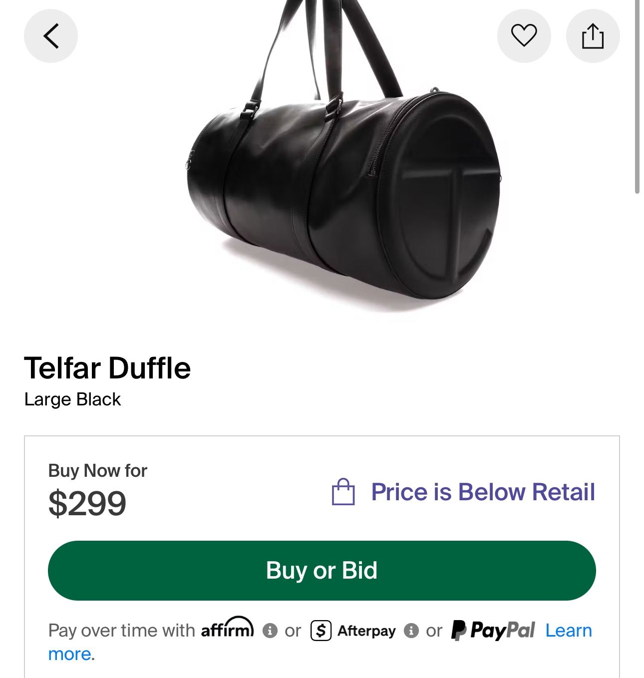 Telfar Duffle Bag (Large) – Black – Brand New