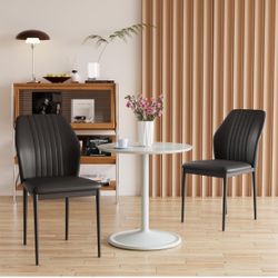 Dining Chair PU Leather Living Room Chair Modern Kitchen Armless Side Chair with Metal Legs (Black, Set of 2)