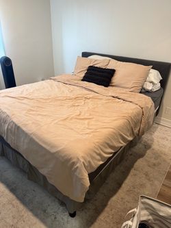 Queen Upholstered Bed Frame Dark Gray