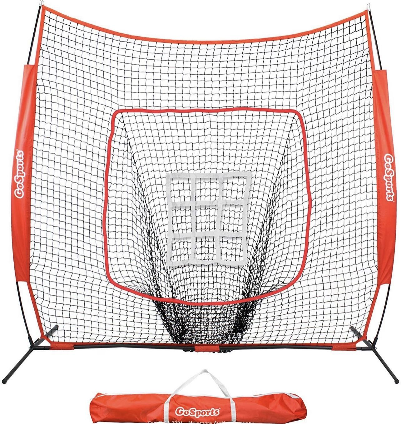 GoSports 7'x7' Baseball & Softball Practice Hitting & Pitching Net with Bow Frame Carry Bag and Bonus Strike Zone Great for All Skill Levels