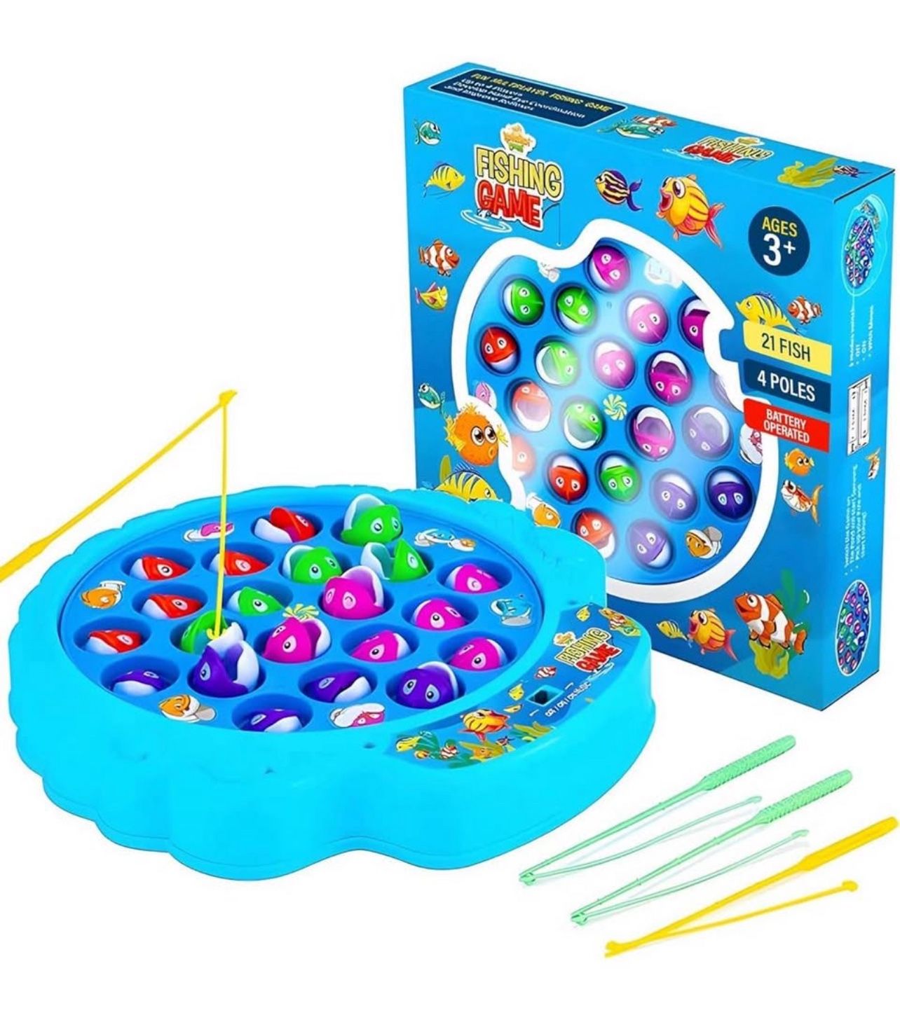 Brandnew  Fishing Game for Kids, Hook Fishing Set for Toddlers - Rotating Fish Board with Music, Educational, Fine Motor Skill Activity 