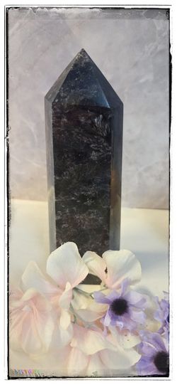 Huge 1.9lb Arfvedsonite Tower - Silvery Blue "Firework" Flash Crystal