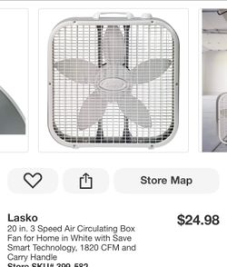 Lasko 20-Inch 3-Speed Box Fan White