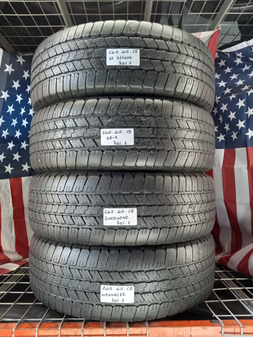 4 USED TIRES P265/65R18 GOODYEAR WRANGLER SR-A 265/65R18 SUV/TRUCK ALL  SEASON TIRES 265 65 18 COMPLETE MATCHING SET for Sale in Fort Lauderdale,  FL - OfferUp