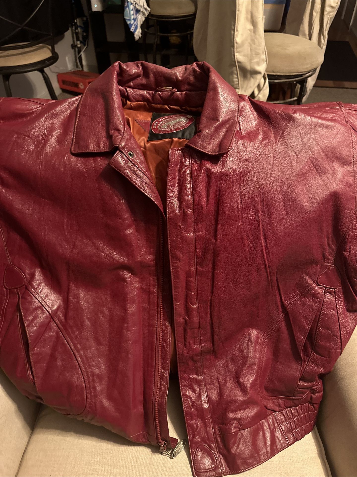 Ford Bronco 10 Anniversary Red Leather Jacket Lg