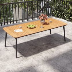 92.9 in. Aluminum Brown Rectangular Round Corner Outdoor Patio Dining Table with Umbrella Hole