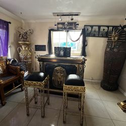 Egyptian Furniture - tables, bar, throne chairs, sarcophagus shelf