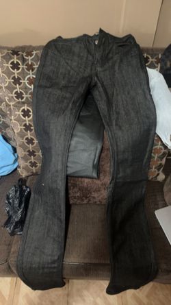 ValeLives black raw denim stacked