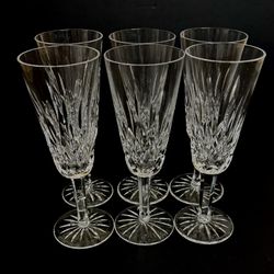 Set of 6 Waterford Crystal Lismore Champagne Flutes – Made in Ireland
