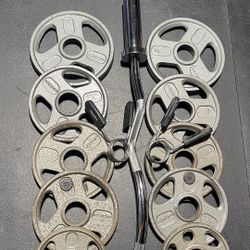 OLYMPIC CURLBAR AND WEIGHTS 