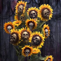 Skull Sunflower Halloween Flower Stalk Spooky Prop Haunted House High Quality Home Decor