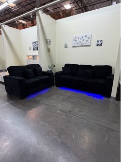 2-Piece Sofa Set Built-In LED Lights Sofa & Loveseat  Color: Dark Gray  Juego de sofas y loveseat color Gris Oscuro  con Luz led abajo   ☎️📲(213)713-