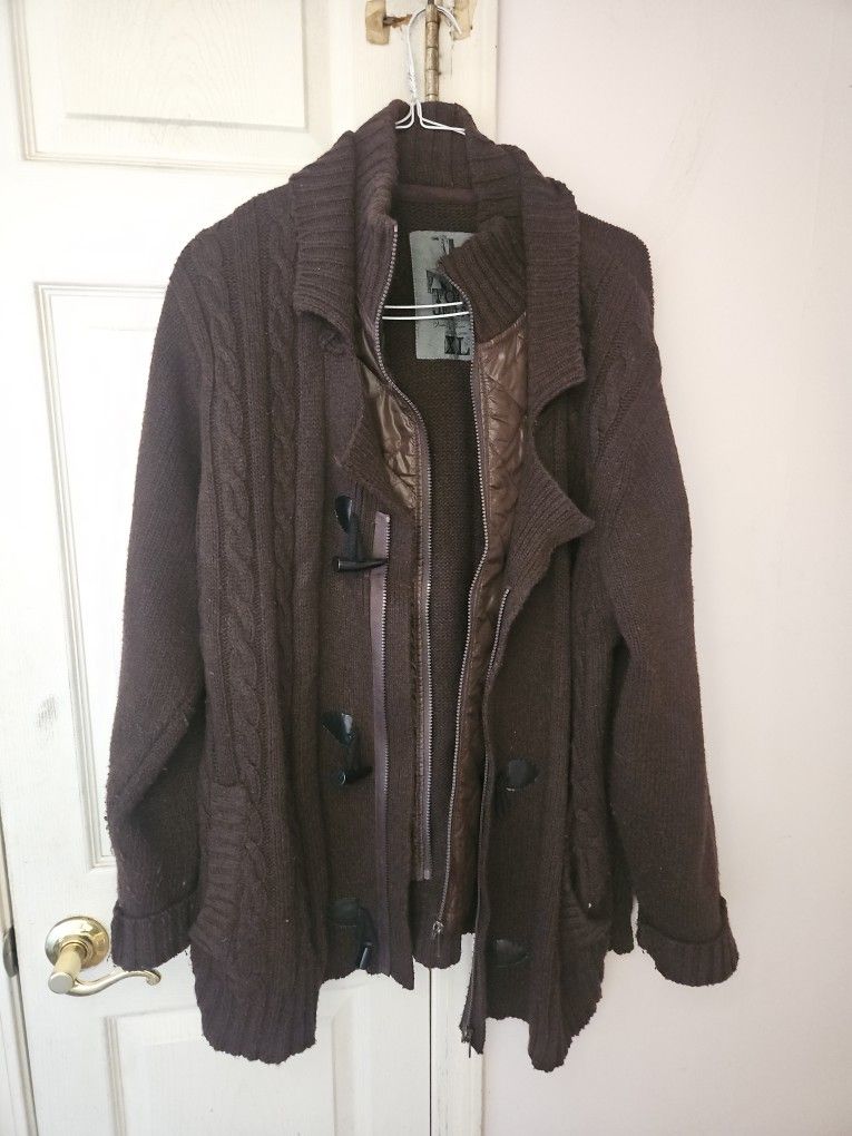 Mens Brown Sweater Cardigan Size Xl