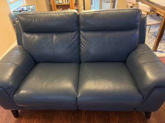 Leather Reclining Loveseat Blue