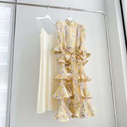 Zimmermann Women's Harmony Linen Silk Floral Tiered Midi Dress