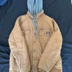 Genuine Dickies Mens Canvas Hooded Shirt Jacket Medium 38-40 Brown Shacket