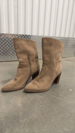 Tan Suede Mid-Calf Heeled Boots