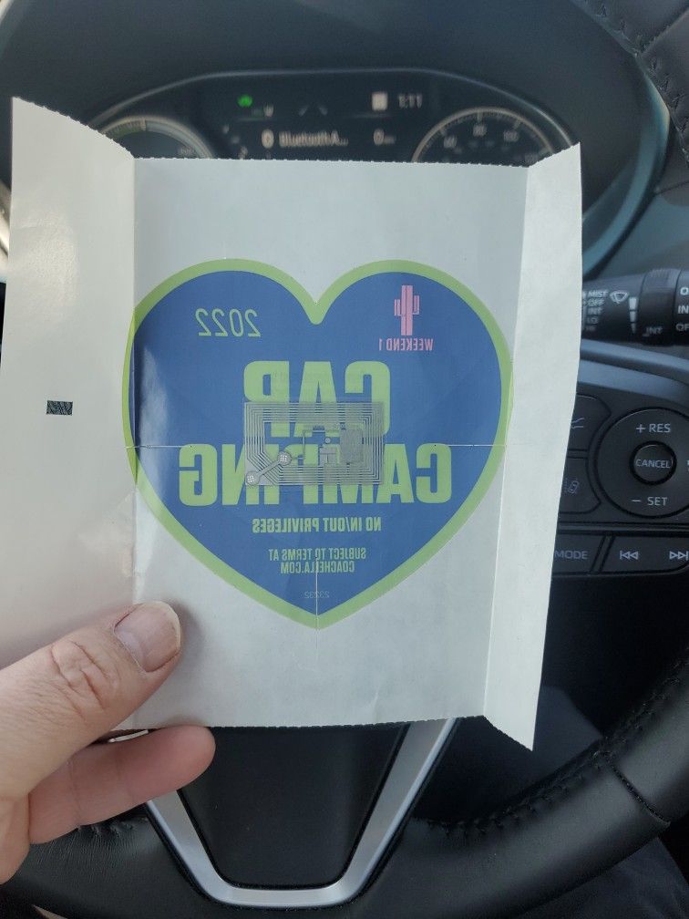 COACHELLA WEEKEND 1 CAR CAMPING PASS IN HAND