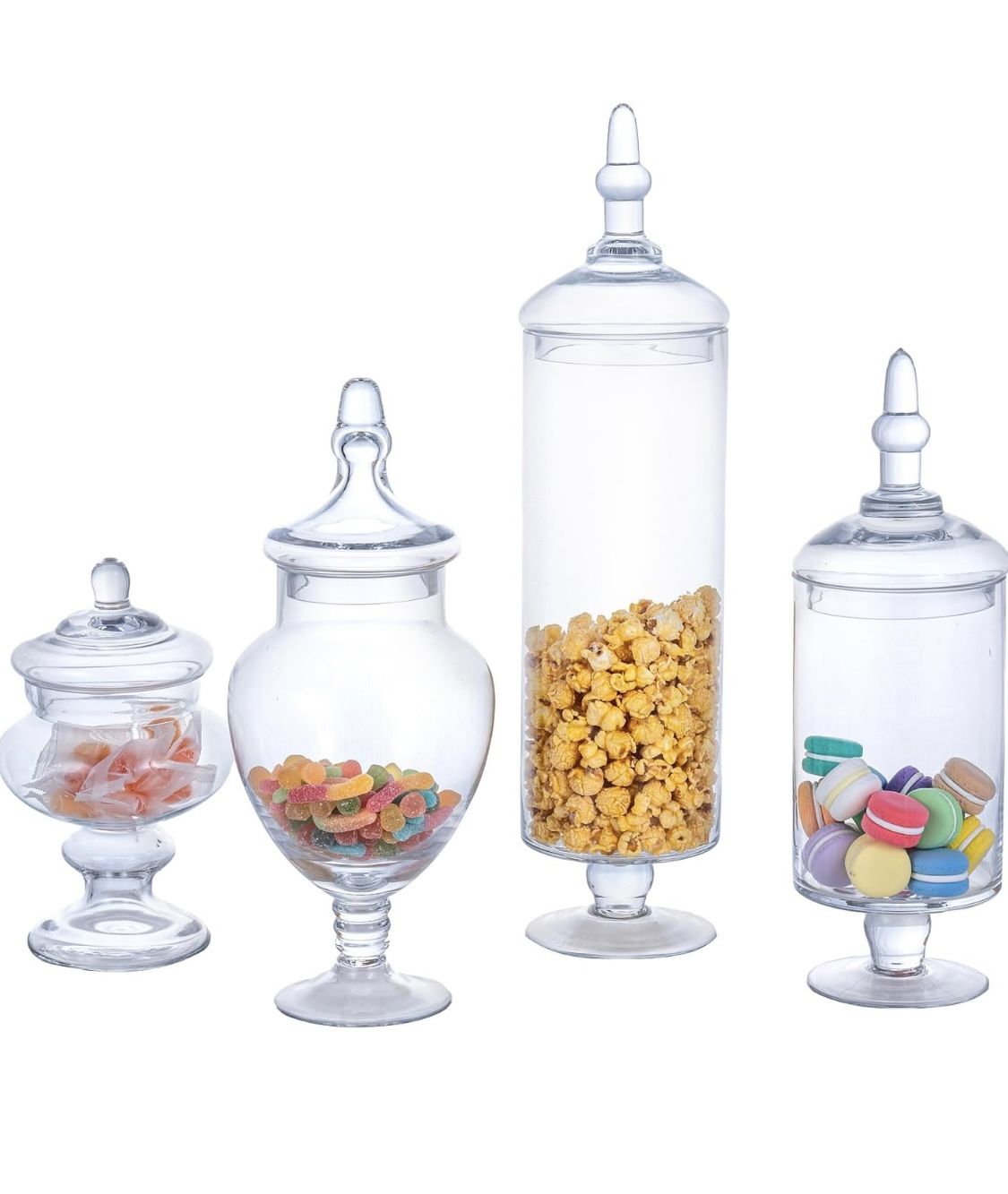 MyGift 4 Piece Set Clear Glass Apothecary Jars with Lids, Bathroom Decor, Candy Buffet, Wedding Centerpiece Decorative Jar
