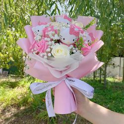 Kawaii Hello Kitty Cat Plush Dolls  Rose Soap Flowers Bouquet Christmas Valentine's Day Birthday 