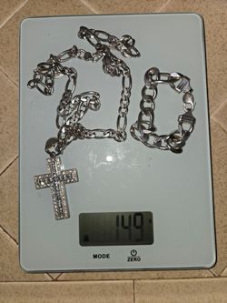 925 Sterling Silver Chain, Cross & Bracelet Set – 149 Grams