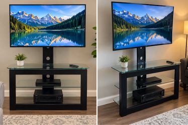Glass TV Stand with TV Mount & 3 Shelves – Entertainment Center