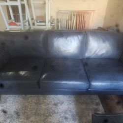 Blue Genuine Leather Couch