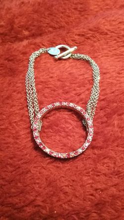 Vintage Red Rhinestone silver chain bracelet