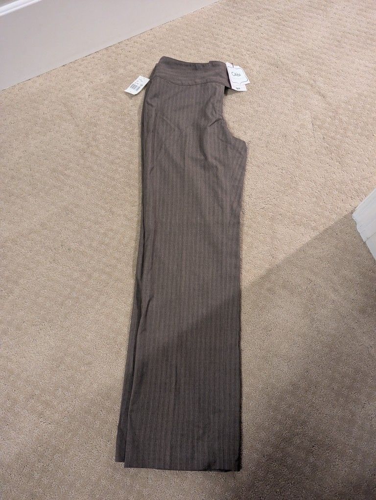 CAbi Womens Camel Trouser Pants Size 10 Brown Pinstripe Stretch Style 195
