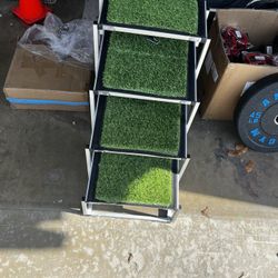 Foldable Dog Car Ramp for Large Dogs, 4 Steps Portable Large Dog Steps for Car Truck SUV High Bed, Aluminum Stairs with Grass Padded, Outdoor Ramp Sta