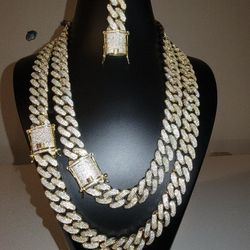 Full Ice Out Cuban Set 14k Gold Plated Doesn't Loses Color 