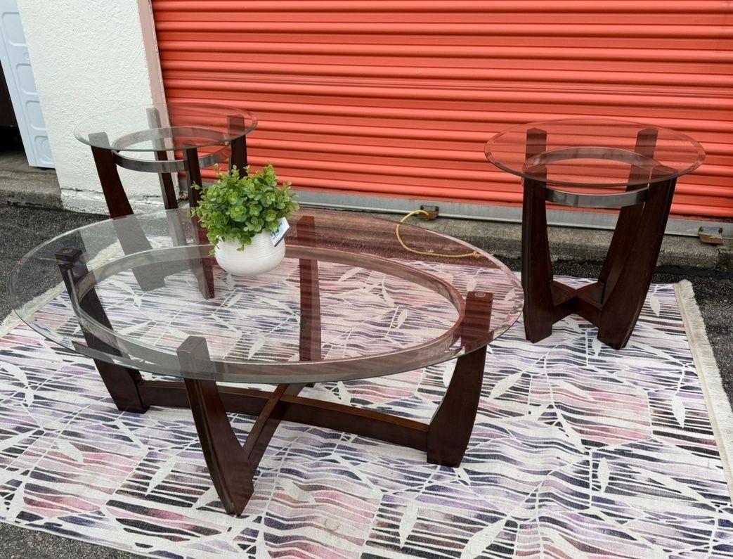 Glass Top Coffee Table And 2 End Tables