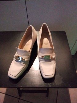 Beige block heel