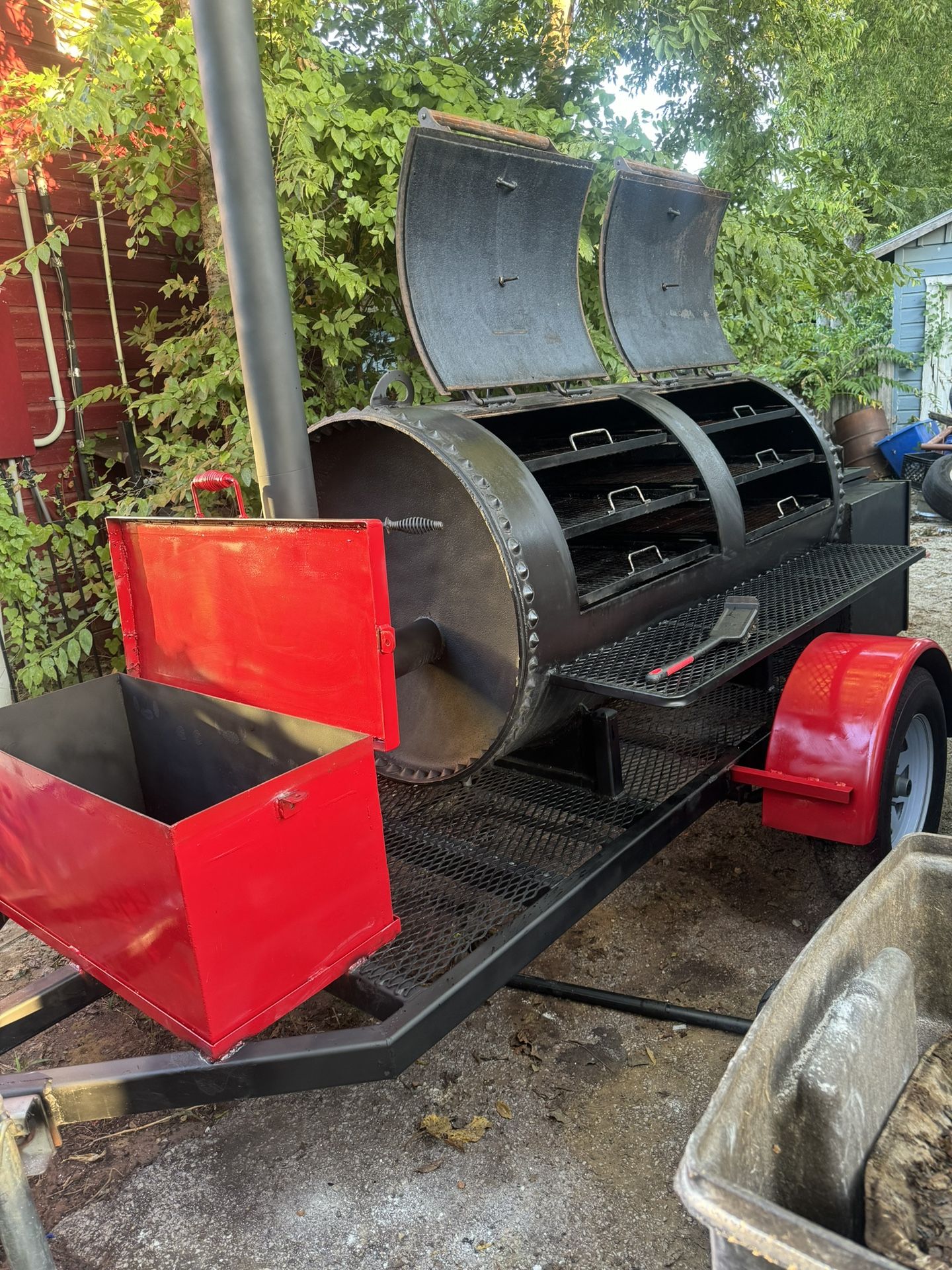 Pull Behind BBQ Smoker 250 Gallon with Charcoal Grill 3500lb Axle