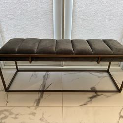 WEST ELM Bench in Gray Velvet Upholstery