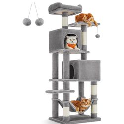 Cat Tree, 61-Inch Cat Tower for Indoor Cats, Plush Multi-Level Cat Condo