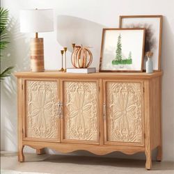 Wood Sideboard Cabinet with Carved Floral Doors