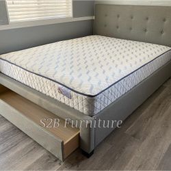 Queen Grey Tufted Bed With Ortho Mattress Included 