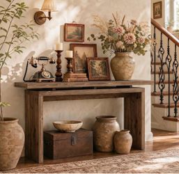 RY0467 new assembled 63Inch Solid Wood Console Table for Entryway, Farmhouse Narrow Long Sofa Table Behind the Couch for Living Room, Hallway, Foyer,
