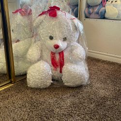 White Floral Wrapped Teddy Bear 