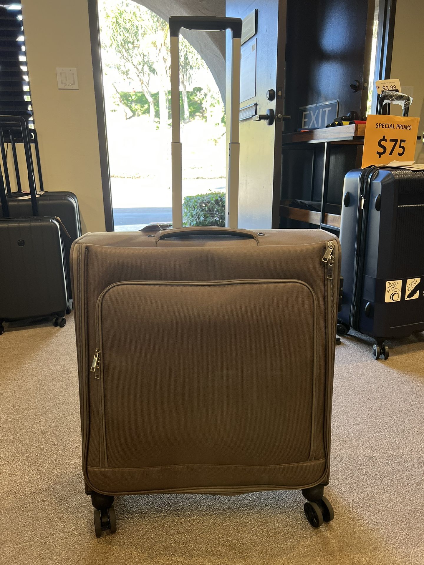 Luggage- Brown Softside Rolling Check-In Garment Bag, Spinner Wheels