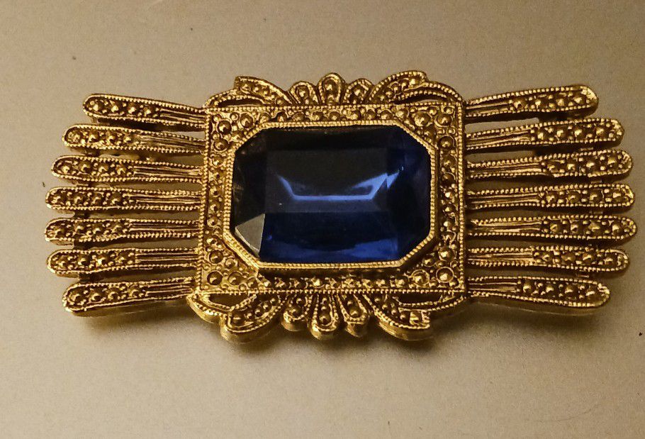 Antique Brooch With Blue Glass