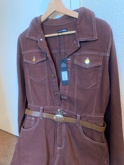 Fashion Nova Brown Denim Belted Dress