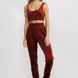 velvet crop top + jogger pant set 