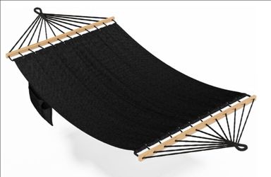 Black Quilted Hammock with Wooden Spreader Bars