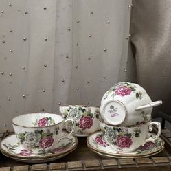 royal albert bone china evening rhapsody tea set (4 Tea Cups With 4 Matching Saucers )