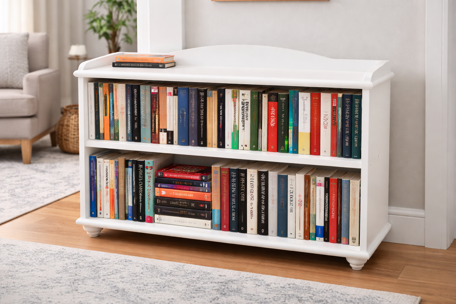 White Wood Children's 2-Shelf Bookcase Display Cabinet