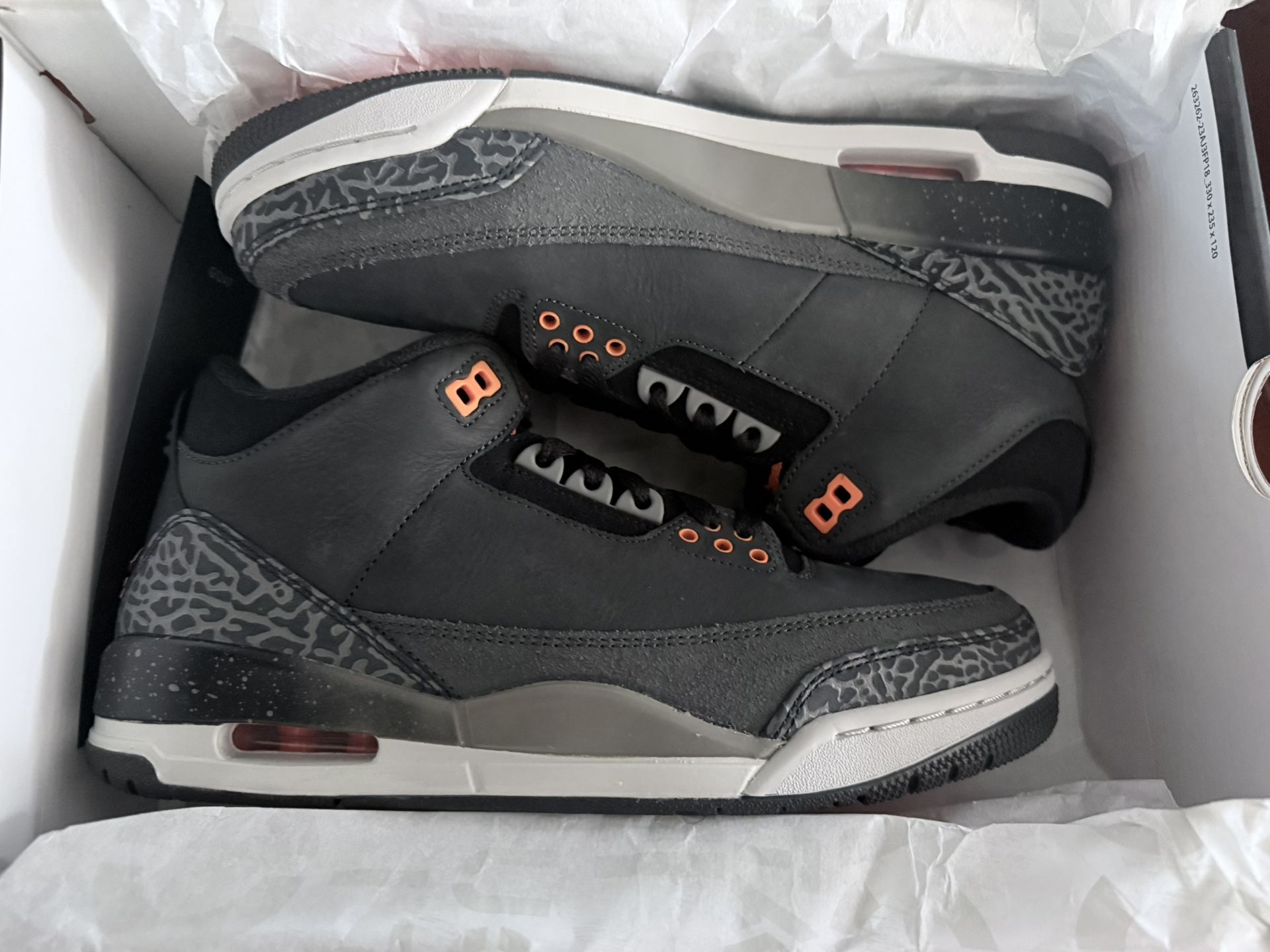 Jordan 3 Fears og Box Size 8.5