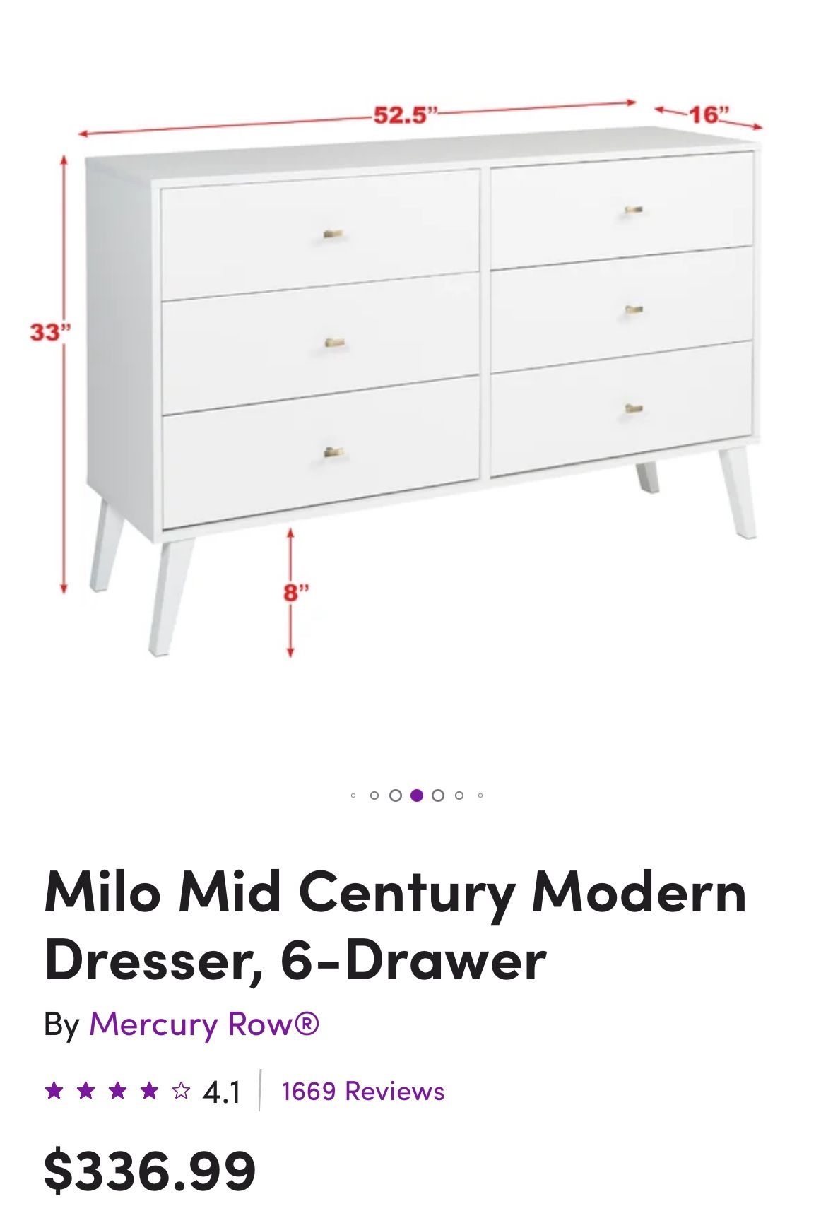 White Mid Century Modern Dresser